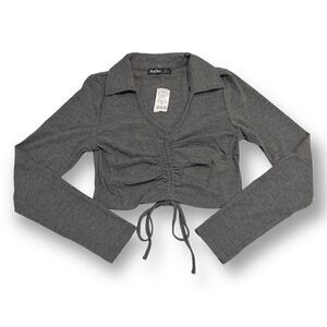 Aster Women’s Cropped Gray Top Polo Tee Size Small  NWT